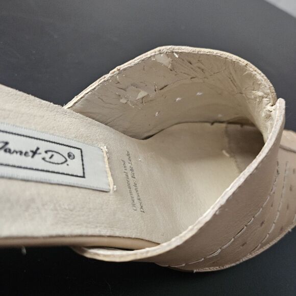 JANET D leather Tan Mules Sz 40 9.5 Clogs Square Toe Block Heel - Picture 8 of 8